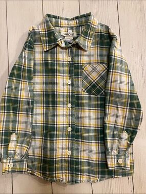 Cherokee Green, Yellow & White Plaid Button-Up Shirt for Kids